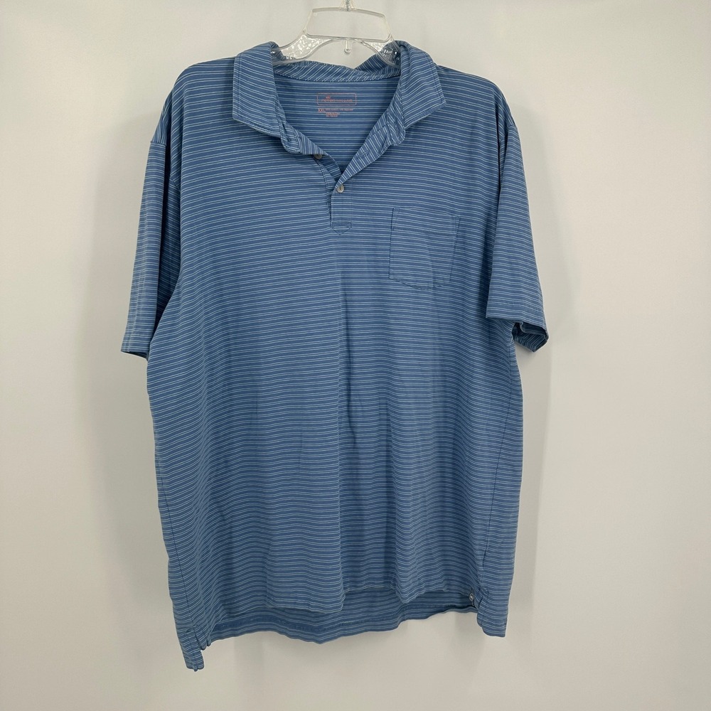Peter Millar Mens Blue Striped Golf Polo‎ Shirt Size XXL Cotton Blend Pocket
